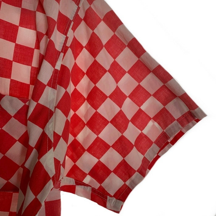 50's CHECKER FLAG チェッカーフラッグ 半袖 オープンカラーシャツ コットン レッド ホワイト Size L 福生店