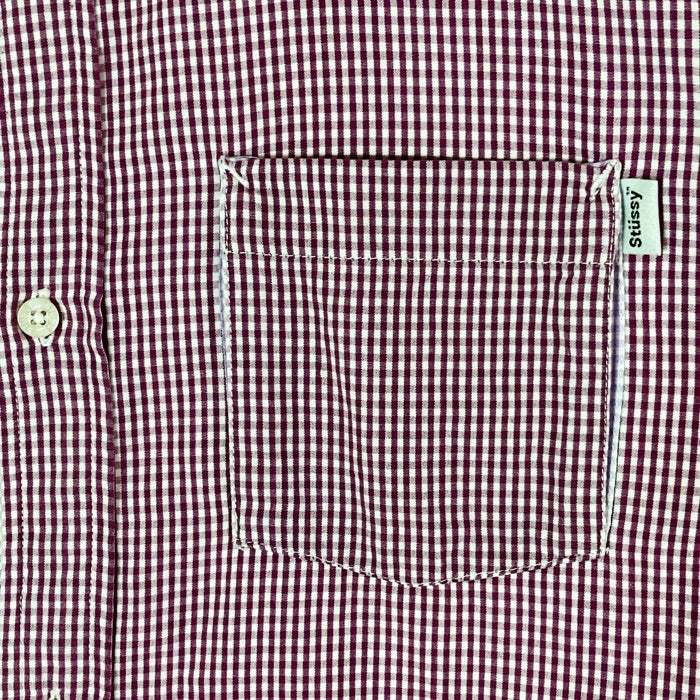 STUSSY ステューシー AUTHENTIC ギンガムチェック 半袖シャツ パープル×ホワイト sizeXL 瑞穂店
