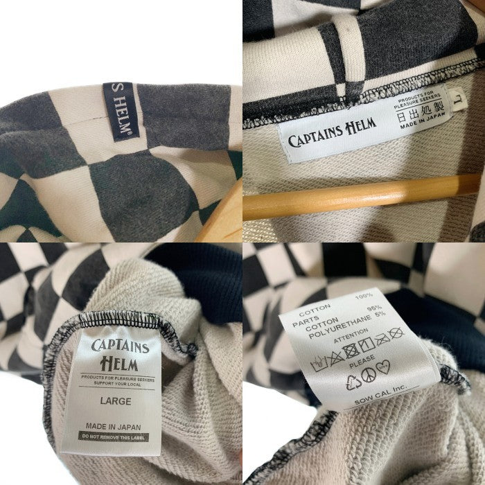CAPTAINS HELM キャプテンズヘルム 24SS CHECKER HOODIE チェッカーフラッグ プルオーバースウェットパーカー ウォッシュ加工 ブラック ホワイト Size L 福生店