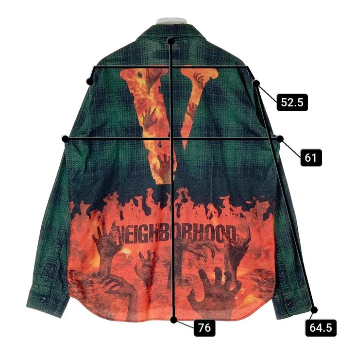 NEIGHBORHOOD ネイバーフッド VLONE ヴィーローン 191BEVLN-SHM01S NHVL.LUMBERS/C-SHIRT LS フレイム スカル チェック プリント 長袖シャツ グリーン sizeL 瑞穂店