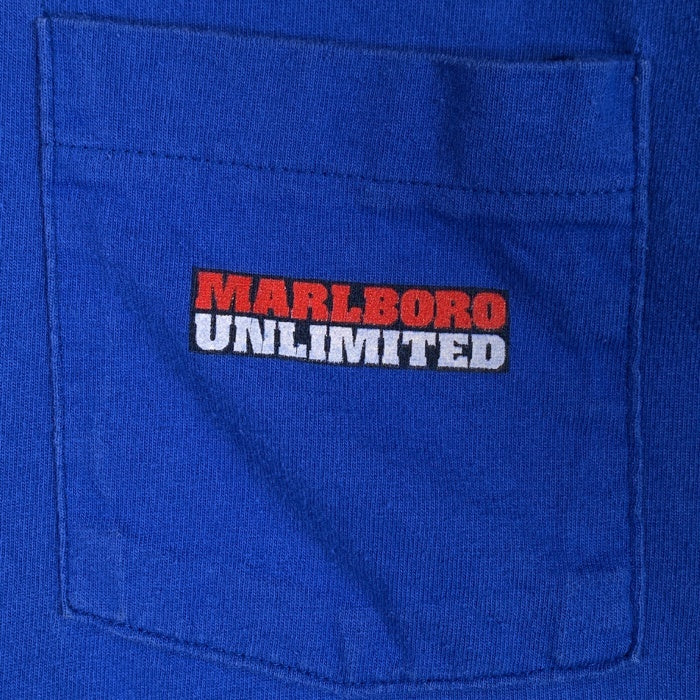 90's Marlboro マールボロ コヨーテバックプリント ポケットTシャツ ブルー Size F (XL相当) 福生店