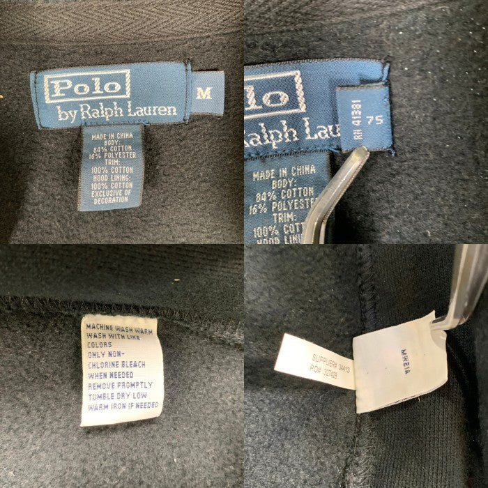 90's Polo By Ralph Lauren ポロ バイ ラルフローレン フード裏サーマル ジップアップパーカー フーディー ブラック Size M 福生店