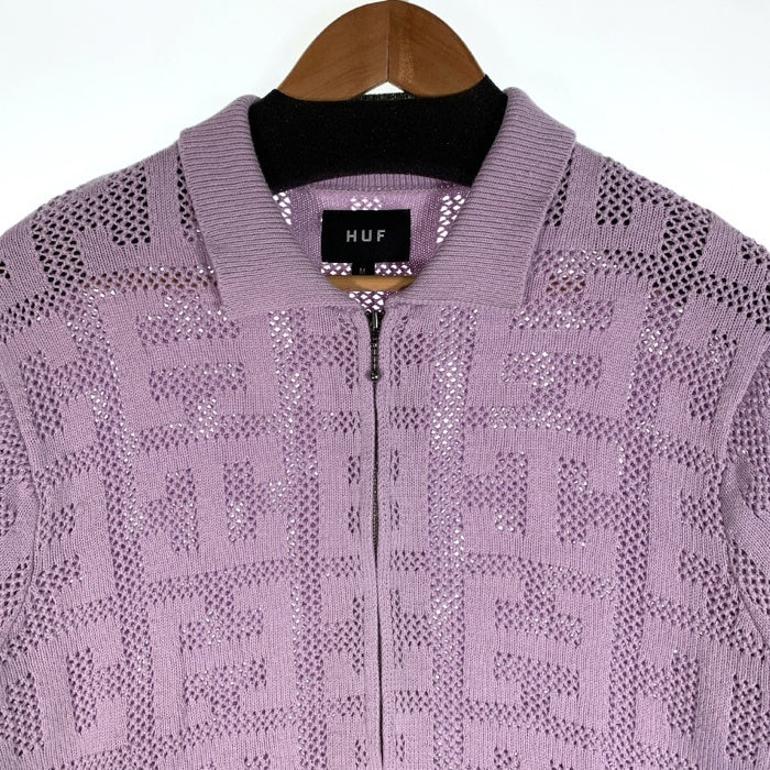 HUF ハフ MONOGRAM JACQUARD ZIP SWEATER モノグラム ジャガードジップセーター 半袖 ラベンダー KN00485 Size M 福生店