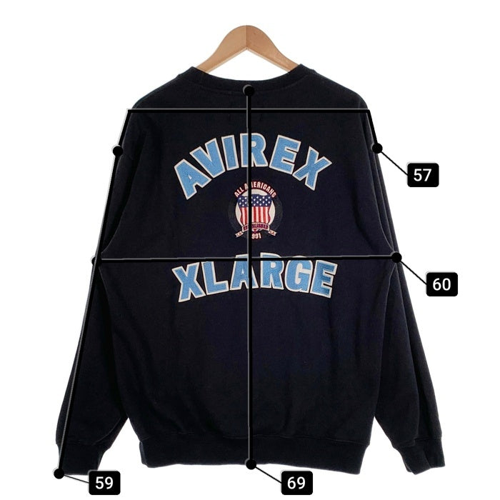 X-LARGE エクストララージ 23AW AVIREX アヴィレックス CREWNECK SWEAT クルーネックスウェットトレーナー ブラック 101234012027 Size L 福生店