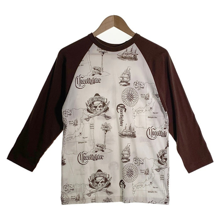 CORE FIGHTER コアファイター ラグランスリーブ 七分袖カットソー マルチプリント ホワイト ブラウン Size M 福生店
