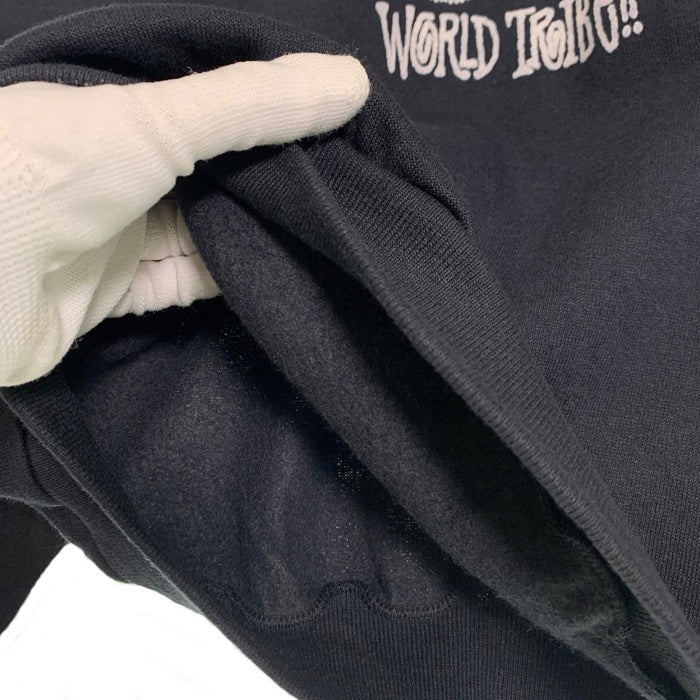 80's STUSSY ステューシー WORLD TRIBE Skull Crest スカルフラワープリント クルーネックスウェットトレーナー ブラック USA製 黒タグ Size L 福生店
