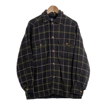 90's STUSSY ステューシー ウールチェックシャツ 長袖 グレー グリーン 紺タグ 厚手 Size M 福生店