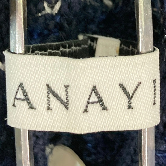 ANAYI アナイ リボンヤーン ボーダー ノースリーブワンピース ブルー size38 瑞穂店