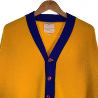 70's Champion チャンピオン アクリルニット レタードカーディガン 袖ライン イエロー ブルー USA製 Size 40 福生店