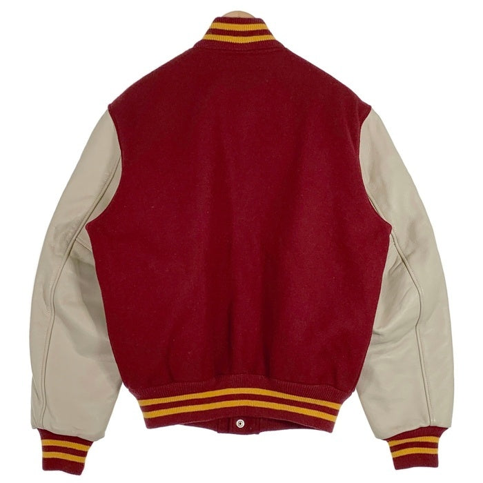 80-90's GOLDEN BEAR ゴールデンベアー 袖レザー ウール スタジアムジャケット スタジャン ボルドー クリーム USA製 Size M 福生店