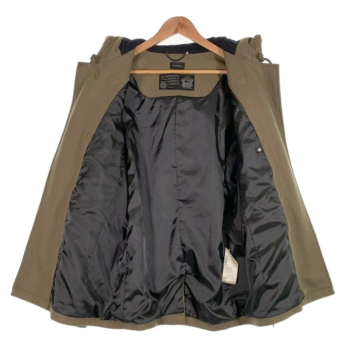 DIESEL ディーゼル ウール ダッフルコート 袖フェイクレザー切替 カーキ ブラック ミドル丈 Size L 福生店