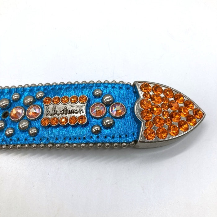 b.b.simon ビービーサイモン スタッズ レザーベルト ブルー オレンジ 6000 Size 36 瑞穂店