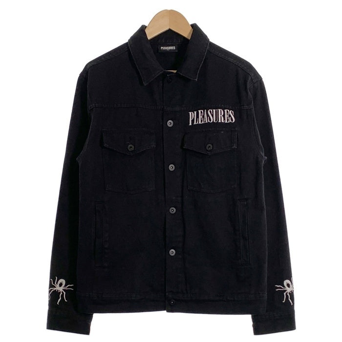 PLEASURES プレジャーズ WEB DENIM JACKET ウェブデニムジャケット ブラック 刺繡 プリント Size S 福生店