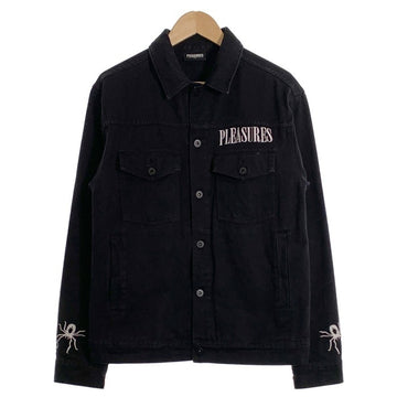 PLEASURES プレジャーズ WEB DENIM JACKET ウェブデニムジャケット ブラック 刺繡 プリント Size S 福生店