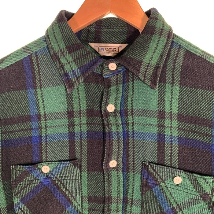 FIVE BROTHER ファイブブラザー チェック フランネルシャツ グリーン ネイビー Size M 福生店