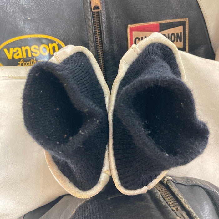 VANSON バンソン TJV USA製 後付けワッペン レザー チームジャケット ブラック×ホワイト size42 瑞穂店