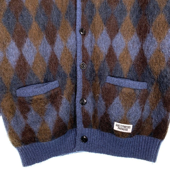 WACKO MARIA ワコマリア 21AW DIAMOND MOHAIR CARDIGAN アーガイル モヘアカーディガン ブルー Size M 福生店