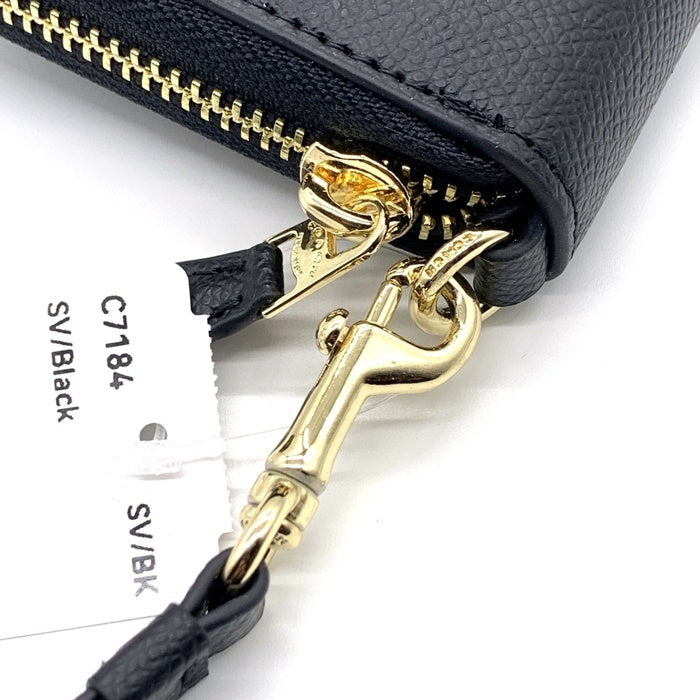 COACH コーチ C7184 ラウンドファスナーレザーウォレット 長財布 ブラック ストラップ 福生店