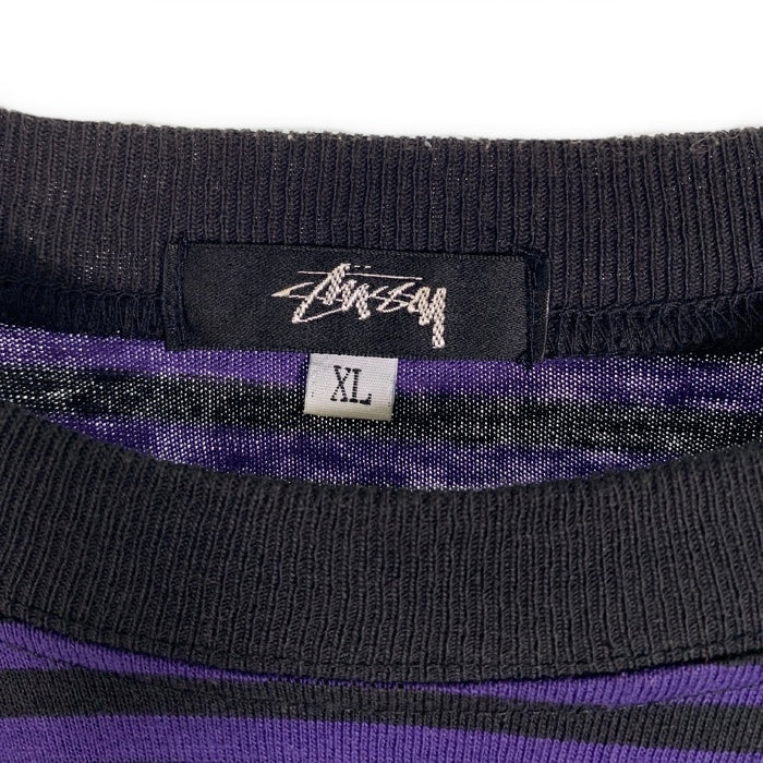 80's STUSSY ステューシー ボーダー ポケット ロングスリーブTシャツ ブラック パープル USA製 黒タグ Size XL 福生店