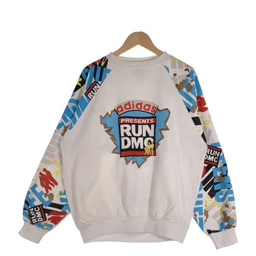 90's adidas アディダス RUN DMC ラグランスリーブ クルーネックスウェットトレーナー ホワイト プリント 刺繡 銀タグ Size L-XL 相当 福生店