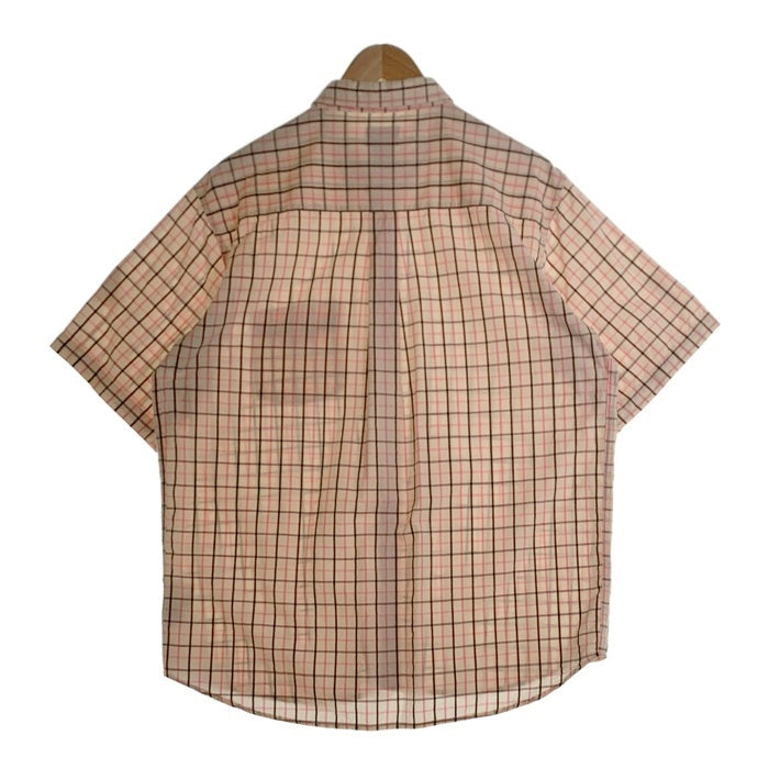 STUSSY ステューシー チェック柄 半袖 ボタンダウンシャツ ロゴ刺繡 ホワイト ピンク ブラウン Size L 福生店