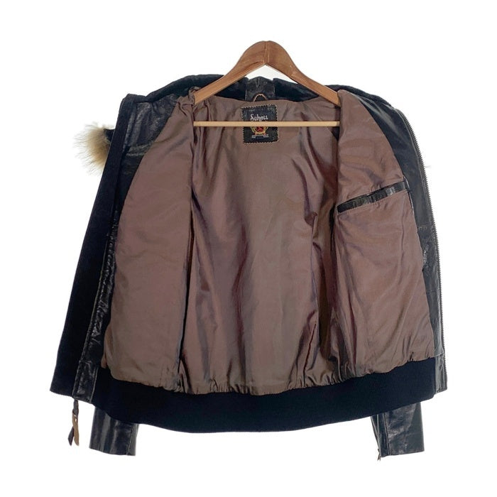 Schott ショット ファーフード レザーライダースジャケット リブ ブラック 牛革 3161012 Size M 福生店