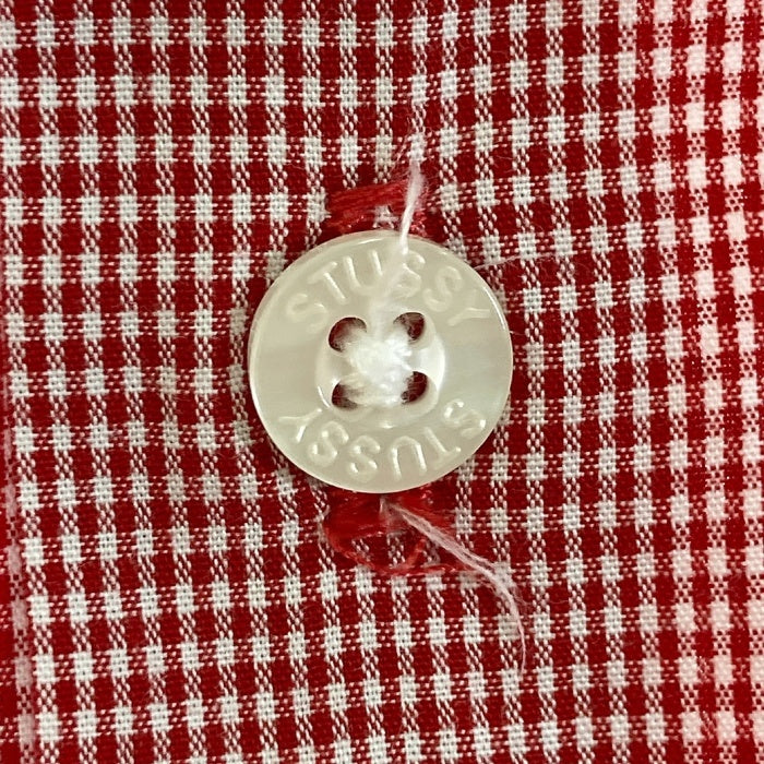 Stussy ステューシー USA製 ギンガムチェック 胸ショーンフォント刺繍 半袖シャツ レッド sizeS 瑞穂店