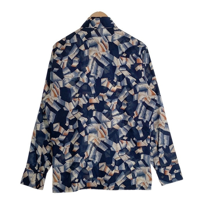 70's Sears シアーズ KINGS ROAD ポリエステル シャツ 幾何学模様 長袖 ネイビー Size M 福生店