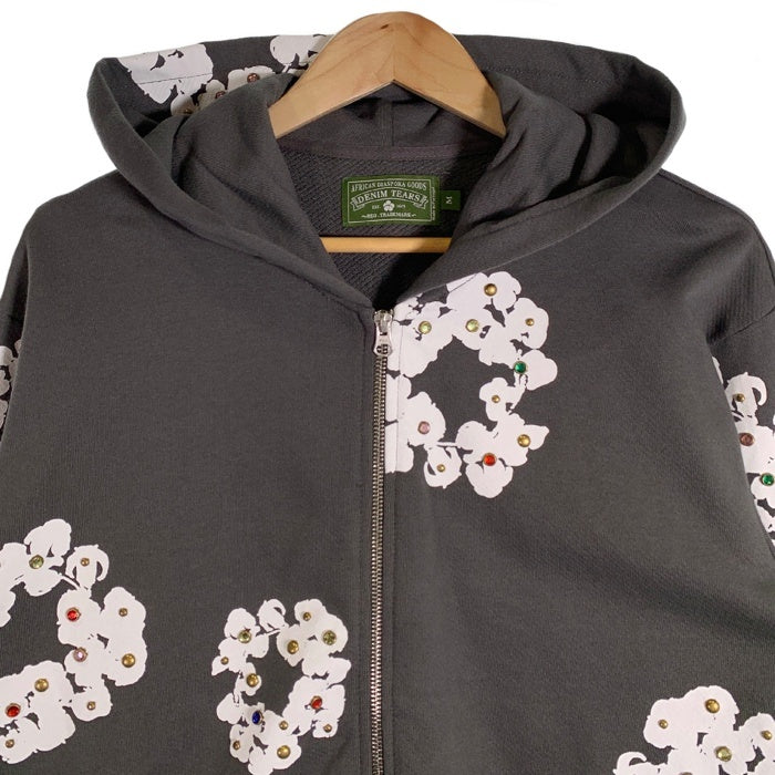 DENIM TEARS デニムティアーズ 24SS Rhinestone Cotton Wreath Zip Hoodie ラインストーン コットンリース ジップフーディ スウェットパーカー ヴィンテージブラック Size M 福生店