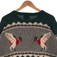 80's WOOLRICH ウールリッチ ノルティック柄 アヒル ニット セーター グリーン グレー Size M 福生店