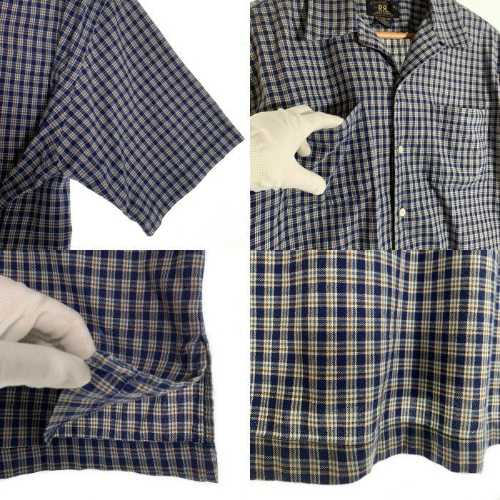 90’s RRL ダブルアールエル コットン オープンカラーチェックシャツ 半袖 ネイビー モーリシャス製 Size S 福生店