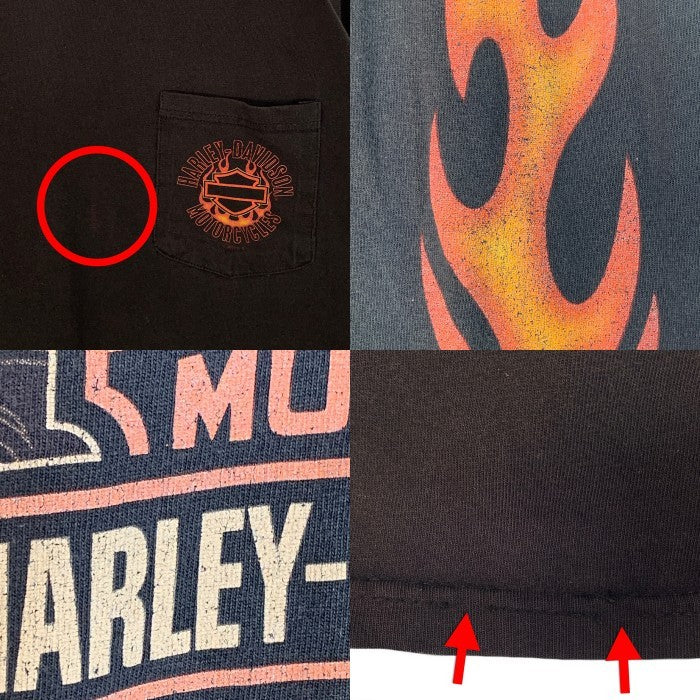 00's HARLEY DAVIDSON ハーレーダビッドソン バー&シールド フレイム プリント ポケット ロングスリーブTシャツ ブラック 2007コピーライト Size 2XL 相当 福生店