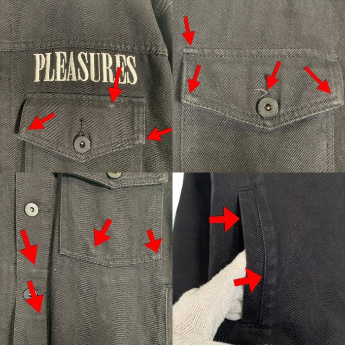 PLEASURES プレジャーズ WEB DENIM JACKET ウェブデニムジャケット ブラック 刺繡 プリント Size S 福生店