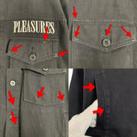 PLEASURES プレジャーズ WEB DENIM JACKET ウェブデニムジャケット ブラック 刺繡 プリント Size S 福生店