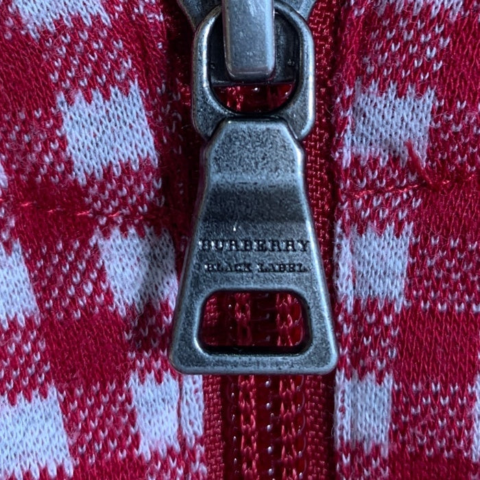 BURBERRY BLACK LABEL バーバリーブラックレーベル ジップアップ コットンパーカー チェック ホース刺繡 レッド BMV04-203-16 Size 3 福生店