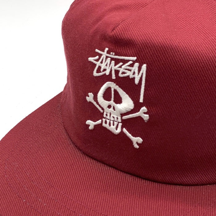 80-90's STUSSY ステューシー スカルボーン刺繡 5パネルキャップ バーガンディー オールド タグなし 福生店