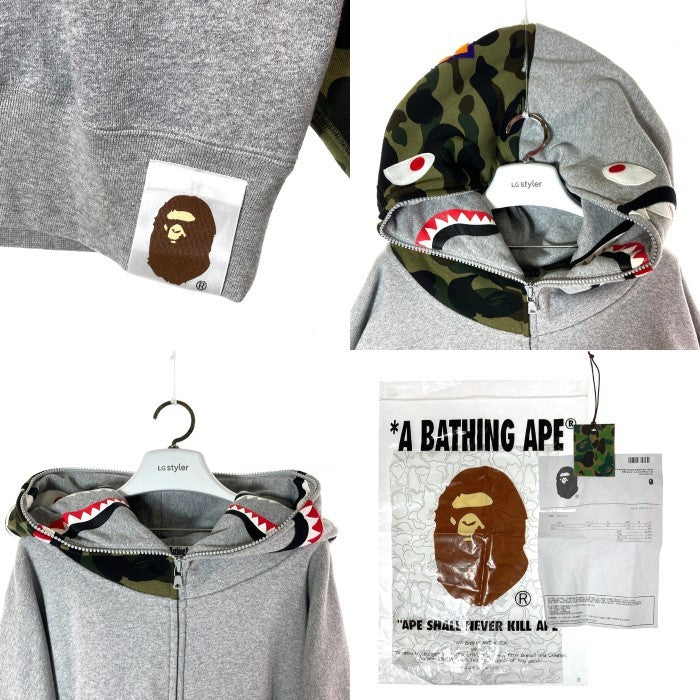 A BATHING APE アベイシングエイプ 001ZPG701018X Giant Shark Full Zip シャーク ジップアップパーカー  グレー size2XL 瑞穂店
