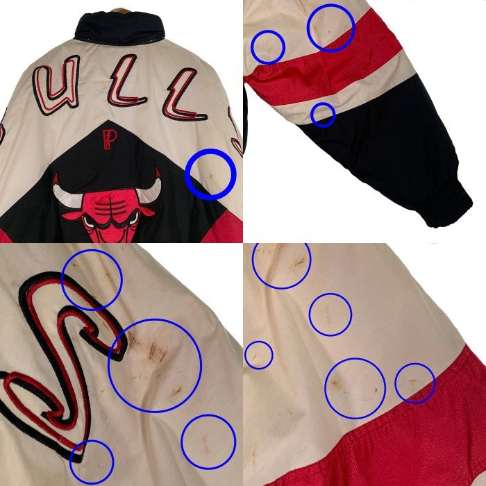 90's NBA CHICAGO BULLS シカゴ・ブルズ PRO PLAYER 中綿 ジャケット スタジャン ホワイト ブラック レッド Size XL 福生店