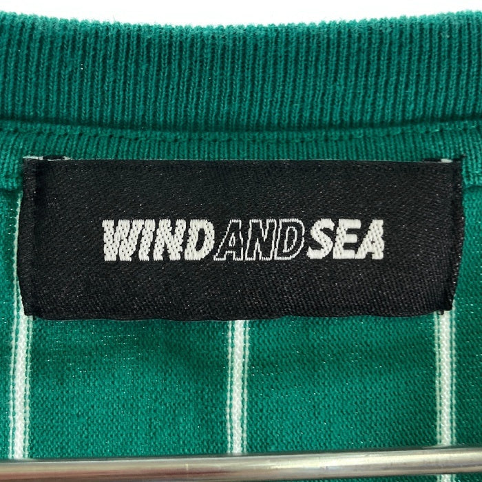WINDANDSEA ウィンダンシー 筆記体ロゴ ストライプ Tシャツ グリーン sizeL 瑞穂店