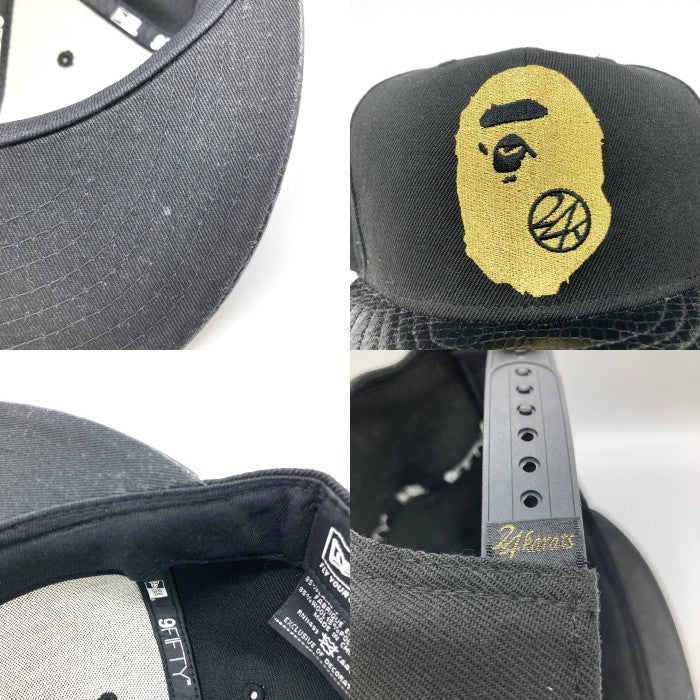 A BATHING APE アベイシングエイプ 24karats トゥエンティーフォーカラッツ New Era ニューエラ サル刺繍 型押し 9FIFTY キャップ ブラックxゴールド sizeF 瑞穂店
