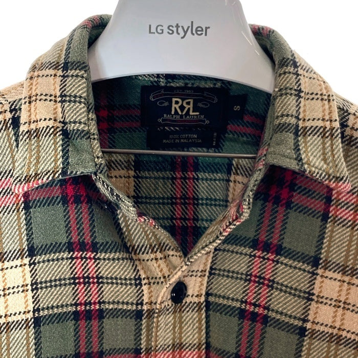 RRL ダブルアールエル 三ツ星タグ 猫目ボタン ヘビーネルシャツ ブラウンxグリーン sizeS 瑞穂店