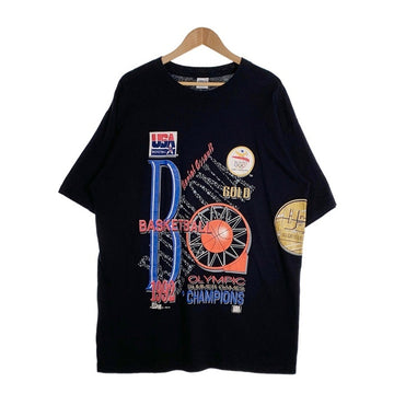 90's 1992 USA BASKETBALL バスケットボール バルセロナオリンピック 両面プリント Tシャツ 金メダル ブラック SALEM Size XXL 福生店