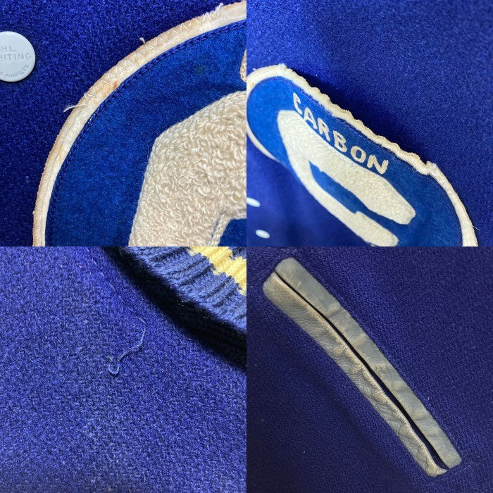 60's WHITING ホワイティング 袖レザー ウール スタジャン ロング ネイビー グレー Size 38 瑞穂店