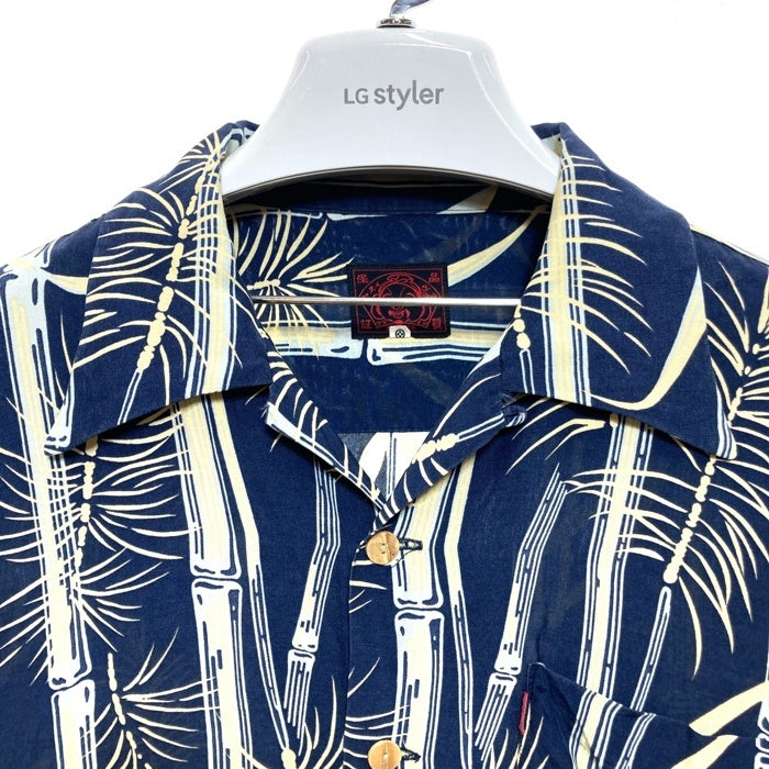 EVISU エヴィス レーヨン アロハシャツ ハワイアン 竹柄 ネイビー Size 40 瑞穂店
