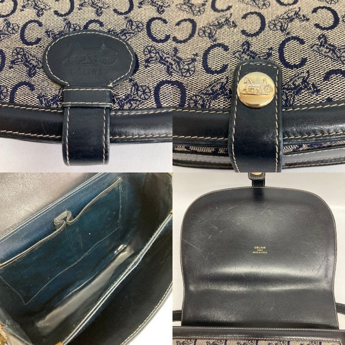 CELINE セリーヌ OLD 馬車柄 ジャガード ショルダーバッグ ヴィンテージ ネイビー 瑞穂店
