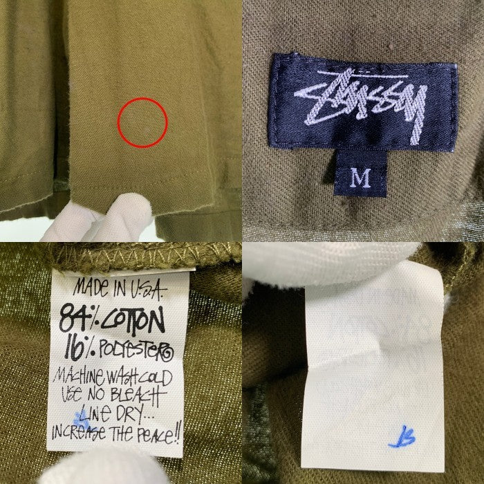 80's STUSSY ステューシー コットン オープンカラーフランネルシャツ 長袖 プレーン オリーブグリーン USA製 黒タグ Size M 福生店