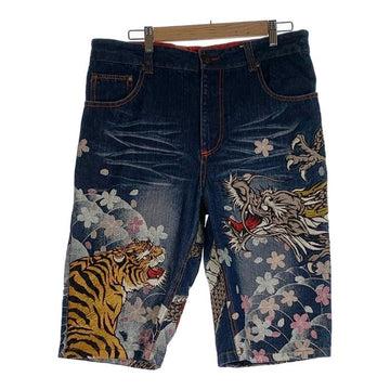 華鳥風月 カチョウフウゲツ ジッパーフライ デニムショートパンツ インディゴ 龍 虎 桜 Size 36 福生店
