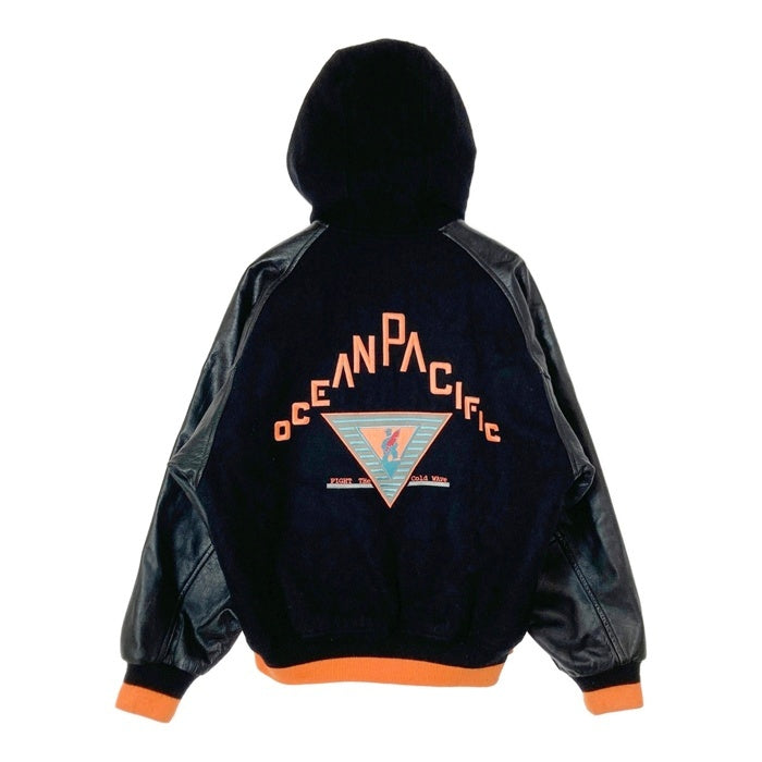 OCEAN PACIFIC オーシャンパシフィック 90's フード付き ウール 袖レザー スタジャン ブラック size- 瑞穂店
