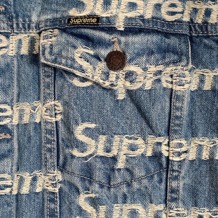 SUPREME シュプリーム 21SS Frayed Logos Denim Trucker Jacket フレイドロゴ デニムトラッカージャケット インディゴ Size L 福生店