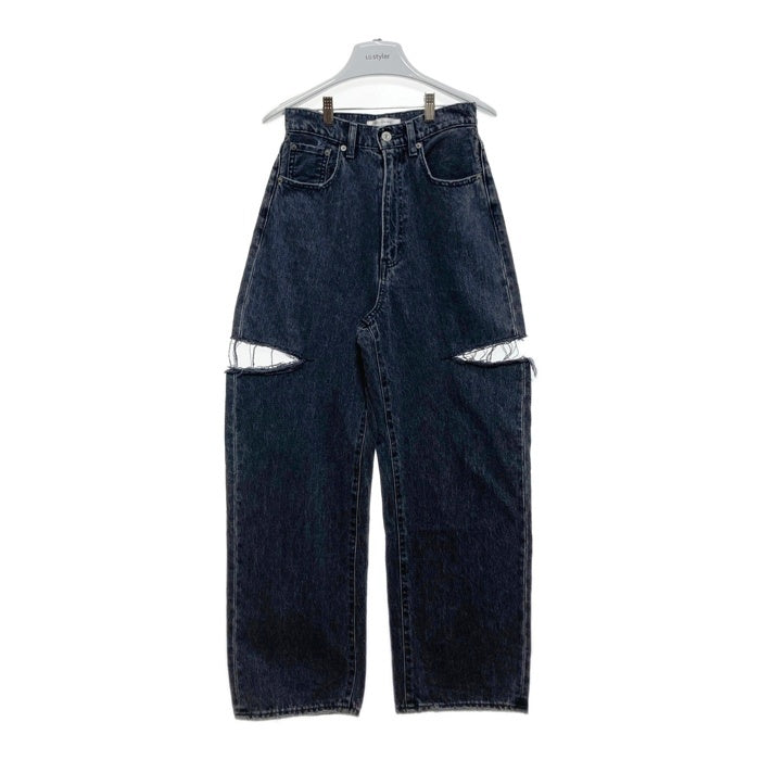MOUSSY マウジー CUT OUT WIDE STRAIGHT カットアウトワイドストレートデニム ブラック size23 瑞穂店